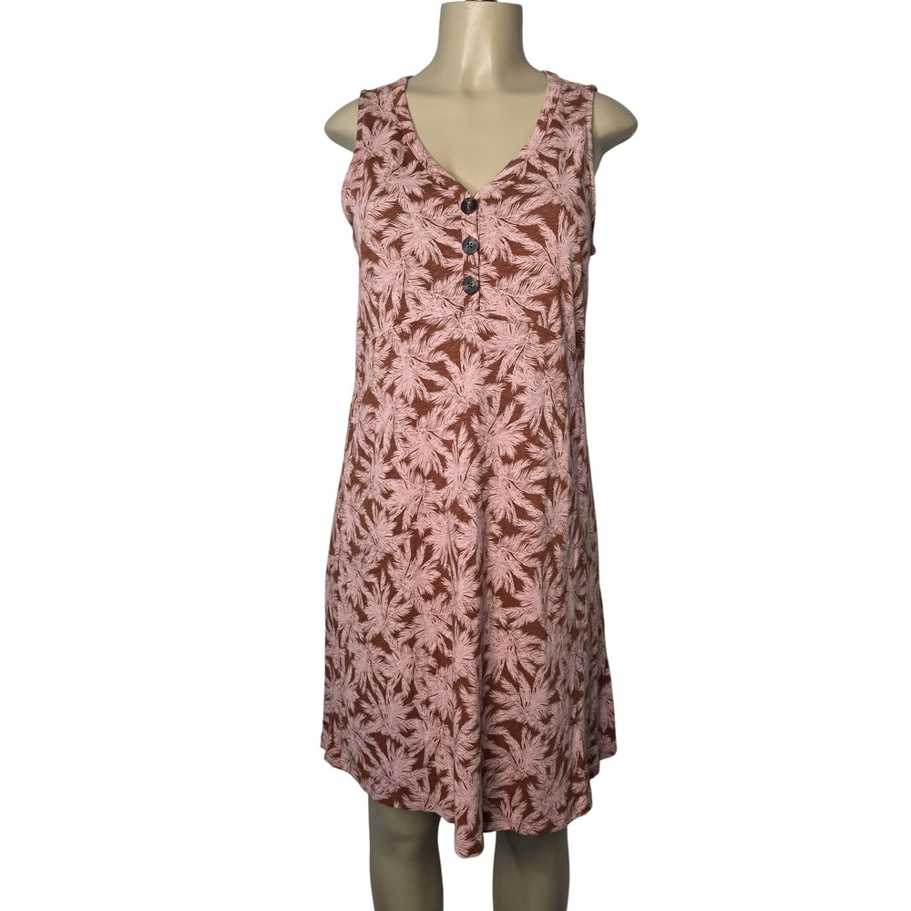 J. Jill Dress Women S Petite Brown Pink Palm Print Sleeveless V-Neck Knit A-Line
